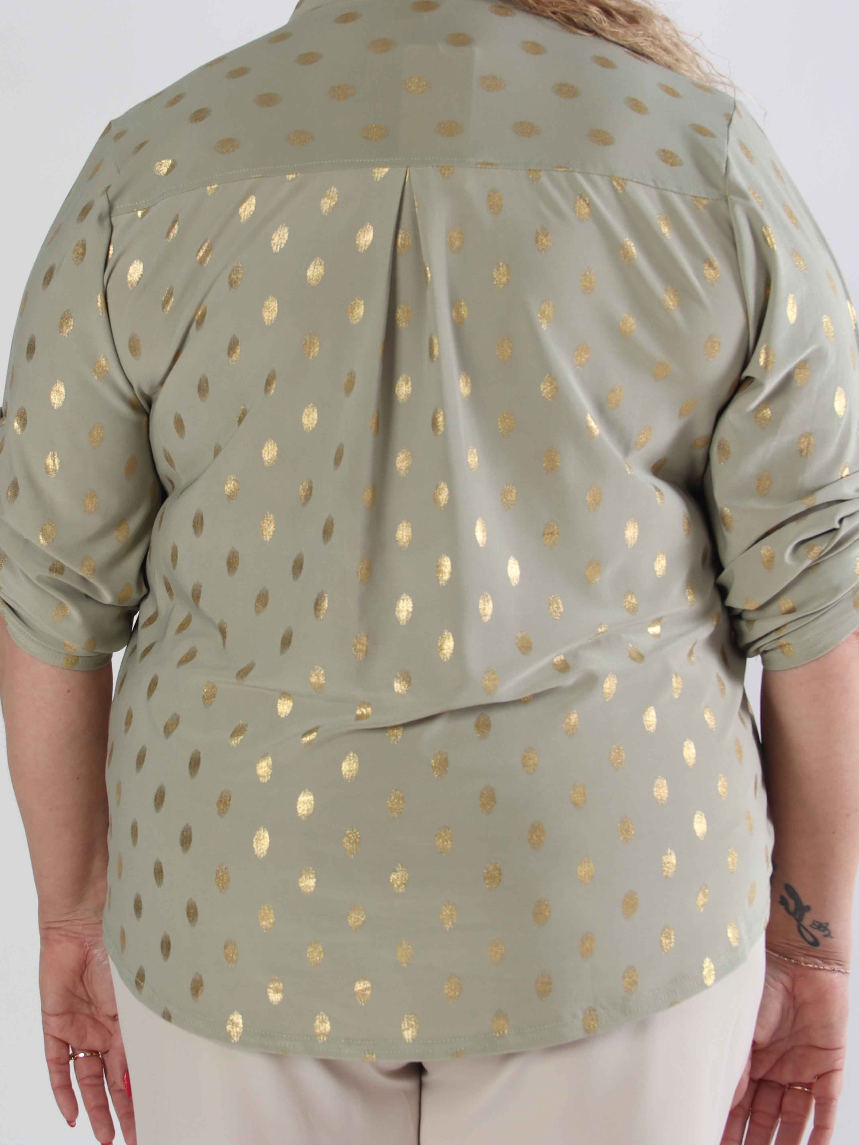 Ebba Gold Shirt - Elastisk plus size bluse med guld dutter